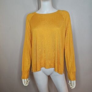 NWT Zara Knit Women's Yellow Long Sleeve Top Size L Viscose/Acrylic